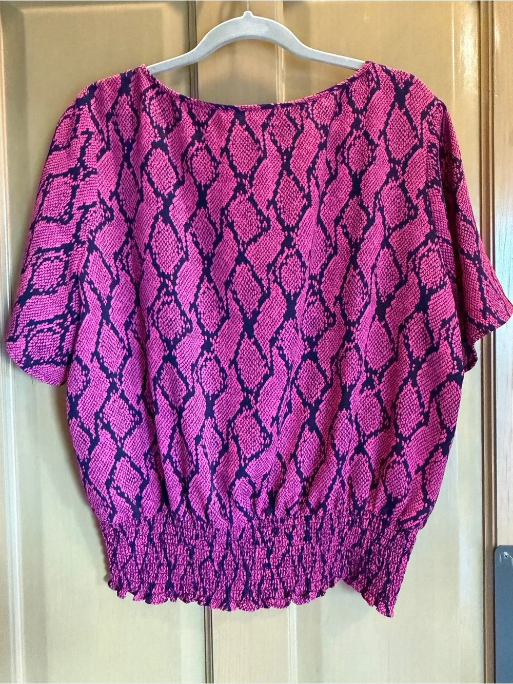 Michael Kors Pink and Black Snake-Print Short Sleeve Blouse